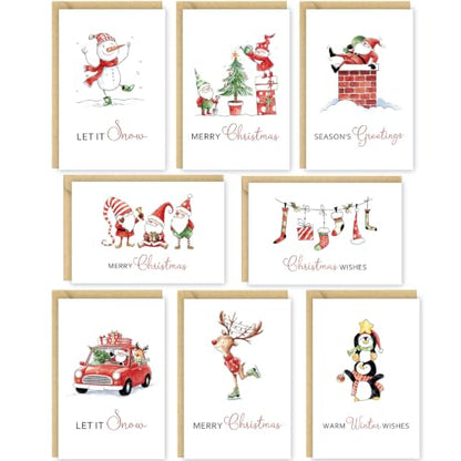 24 Pack Rustic Christmas Cards with Envelopes Watercolor Designs 4x6in