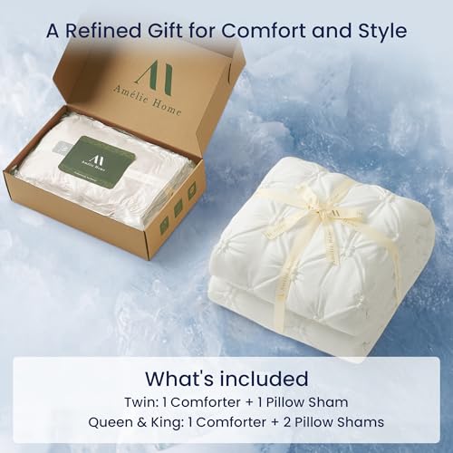 King Size Pearl White Cooling Comforter Set with Pintuck Design - Amélie Home