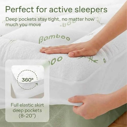 Hanare King Bamboo Mattress Topper with Cooling Viscose, Quilted Plush Layer, Deep Pocket 8-20 Inch