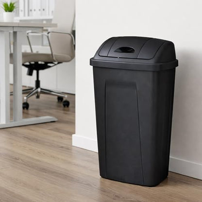 13 Gallon Plastic Trash Can with Swing Top Lid - Kitchen Waste Bin