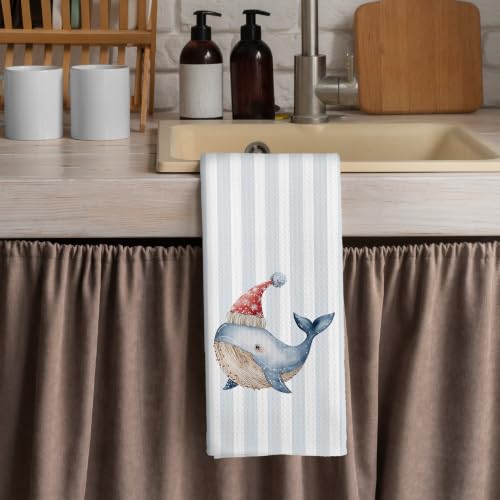 Christmas Whale Kitchen Towels - Coastal Holiday 16x24 Inches - Variation: Christmas-25