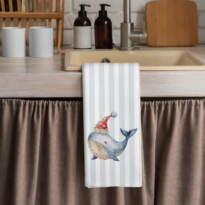 Christmas Whale Kitchen Towels - Coastal Holiday 16x24 Inches - Variation: Christmas-25