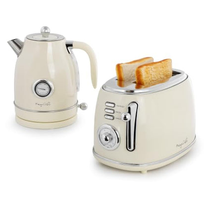 MegaChef 1.7L Electric Tea Kettle & 2 Slice Toaster Combo - Glossy Cream