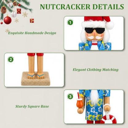 14-Inch Hawaiian Beach Nutcracker Ornament Wooden Christmas Decor - Party Tabletop