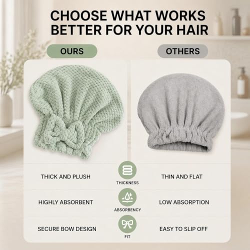 3-Pack Hair Towel Caps with Satin Pillowcase & No-Crease Hair Ties - Hair Care Set