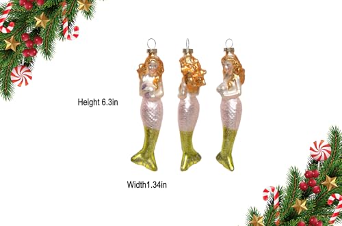 Blown Glass Mermaid Christmas Ornaments - Set of 2 Holiday Tree Decorations