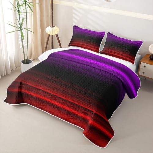 Geometric Red Purple Quilt Set King Size Ombre 3D Print Bedspread with 2 Pillowcases - Ruby Lavender Variation