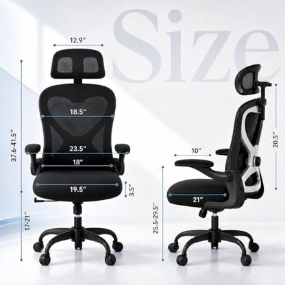Ergonomic Office Chair with 3.5-Inch Cushion for Long Hours, Black/Satin Silver