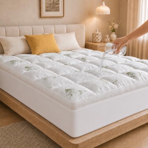 Queen Mattress Topper 2 Inch Viscose Bamboo Breathable Water-Resistant