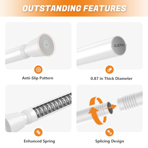 White Tension Shower Curtain Rod 29.5-39 Inch, 7/8 Inch Diameter, Splicing
