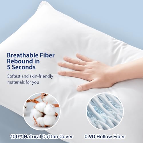 UNIKOME Ultra Soft King Size Pillows Set of 2 - Hotel Collection Luxury 100% Cotton Cover Down Alternative Bed Pillow, Fluffy Pillows for Back, Stomach or Side Sleepers