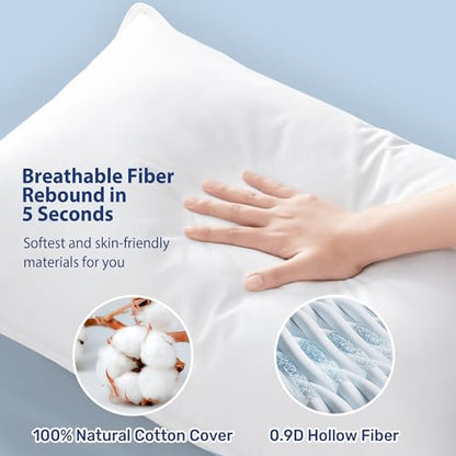 UNIKOME Ultra Soft King Size Pillows Set of 2 - Hotel Collection Luxury 100% Cotton Cover Down Alternative Bed Pillow, Fluffy Pillows for Back, Stomach or Side Sleepers