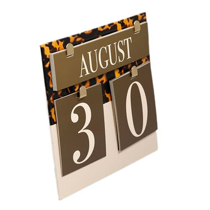Olive Tortoiseshell Desk Calendar - Reusable Flip Date Cards, Elegant Office Accessory