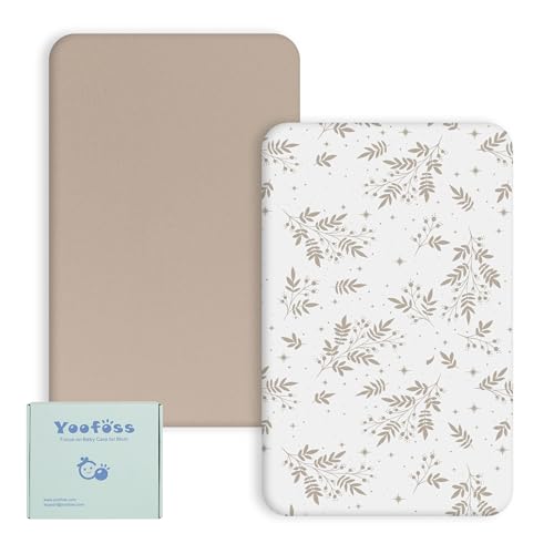 Yoofoss Pack and Play Sheets Fitted, Mini Crib Sheets 2-Pack for Pack N Play Mattress, Stretchy Playard Sheet, Soft and Breathable Green+Giraff