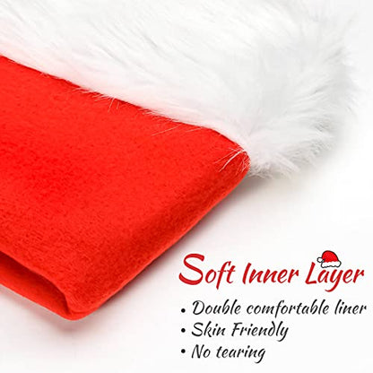 Christmas Santa Hat for Adults Kids - Red Velvet Thick Classic Holiday Party Hats (10 Pack)