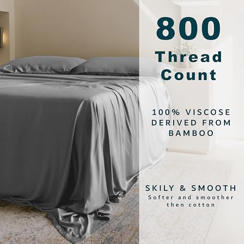 King Size Light Grey Fitted Sheet 100% Viscose Bamboo 800 TC - Deep Pocket