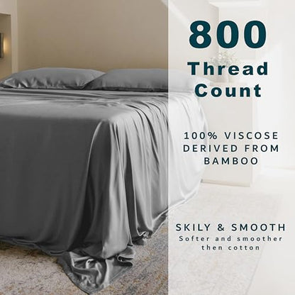 King Size Light Grey Fitted Sheet 100% Viscose Bamboo 800 TC - Deep Pocket