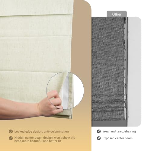 Beige Top Down Bottom Up Roman Window Shades - No Drill Cordless Blackout Insulated Blinds, 27x36 Inches