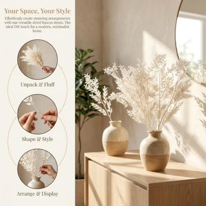White Preserved Italian Ruscus Branches - 10pcs Dried Foliage for Wedding Bouquets & Home Decor