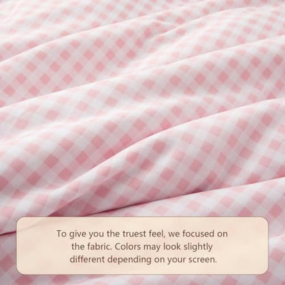 Gingham Ruffle Queen Bed Sheet Set - Pink Microfiber Plaid Bedding