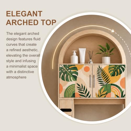Over Toilet Storage Cabinet with Tropical Doors, Waterproof Wood Finish
