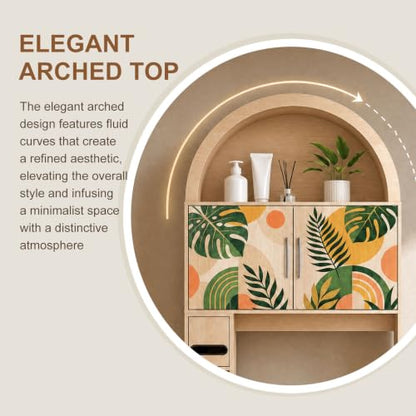 Over Toilet Storage Cabinet with Tropical Doors, Waterproof Wood Finish
