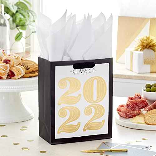 Hallmark 9" Medium Graduation Gift Bag with Tissue Paper (Black and Gold, "Class of 2022") for High School, College Graduates