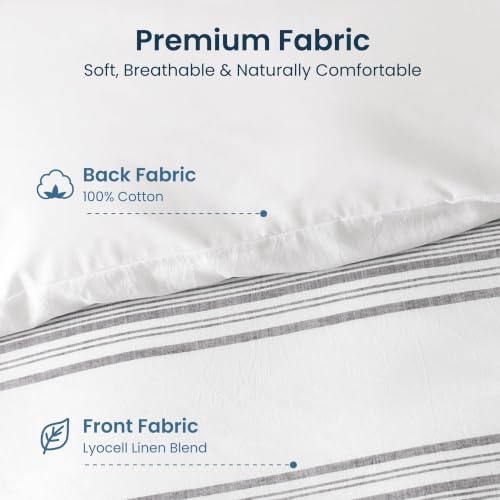 Queen Duvet Cover Set - Striped Lyocell Linen Blend, Dark Gray - Sleep Zone