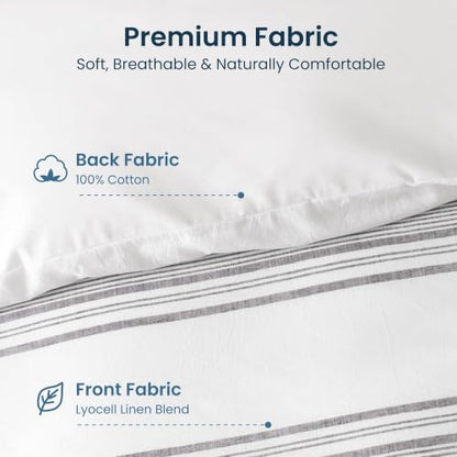 Queen Duvet Cover Set - Striped Lyocell Linen Blend, Dark Gray - Sleep Zone