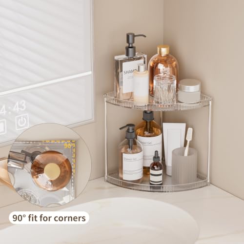 Clear 2-Tier Corner Bathroom Organizer Shelf for Vanity and Countertop