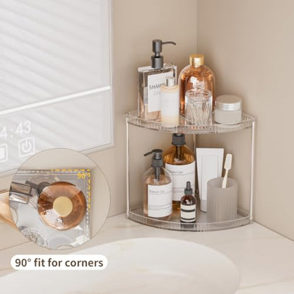 Clear 2-Tier Corner Bathroom Organizer Shelf for Vanity and Countertop