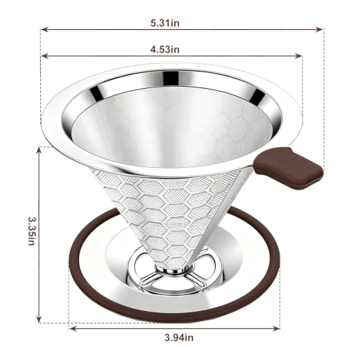 EVOCMORE Pour Over Coffee Maker Dripper with 600 Mesh Reusable Filter - Fixed Base, 1-2 Cups