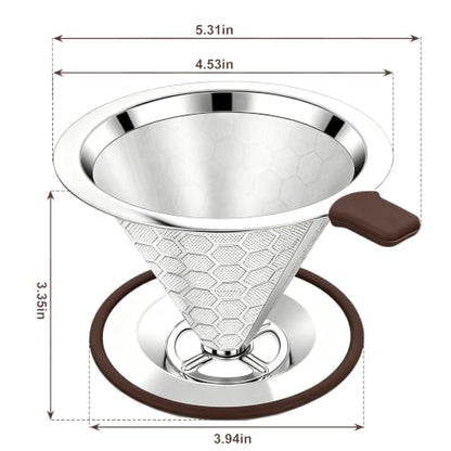 EVOCMORE Pour Over Coffee Maker Dripper with 600 Mesh Reusable Filter - Fixed Base, 1-2 Cups