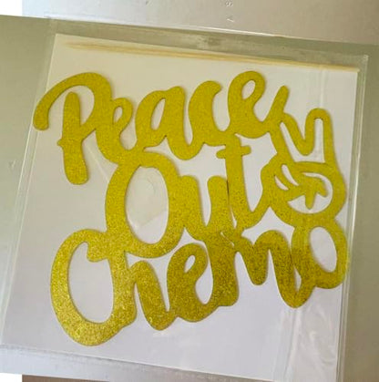 Gold Cake Topper Peace Out Chemo Cancer Survivor Celebration Decor