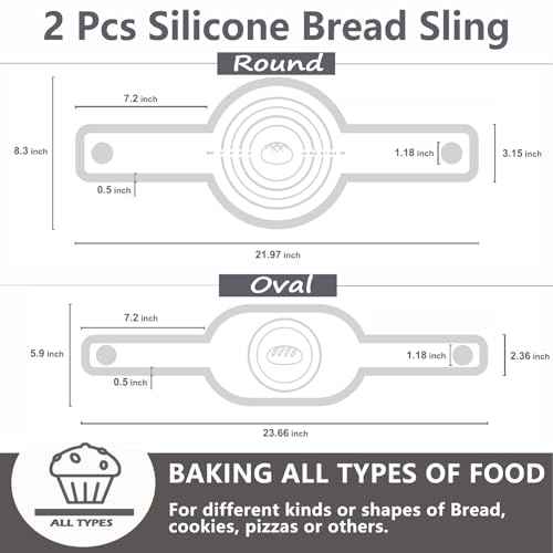 2Pcs Silicone Bread Sling Oval And Round For Dutch Oven, Non-Stick Easy-Clean Reusable Silicone Baking Mat With Long Handles Sourdough Bread Baking Mat Tools Supplier Liner, Gray