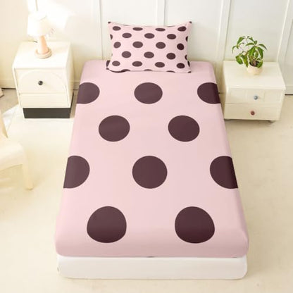 Pink Brown Polka Dot Fitted Bed Sheet Twin Size Breathable Microfiber - No Flat Sheet Included