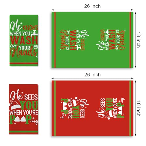 Christmas Bathroom Dish Towels Set of 2 - Funny Holiday Kitchen Decor