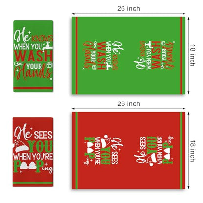 Christmas Bathroom Dish Towels Set of 2 - Funny Holiday Kitchen Decor