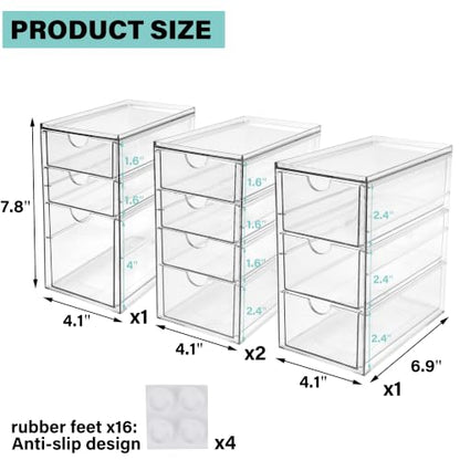 Prsildan Acrylic Desk Organizer with 14 Stackable Drawers - Clear Makeup Storage