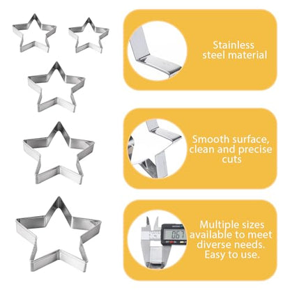 5-Piece Stainless Steel Star Cookie Cutter Set - Baking & Craft Shapes
