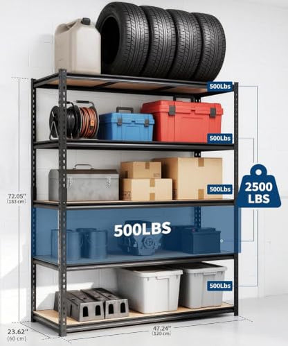 OUTLANE Heavy Duty 5-Tier Garage Shelving Rack 2500 lbs Adjustable Storage