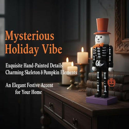 Halloween Skeleton Nutcracker Statue - Spooky 10in Wooden Holiday Decor