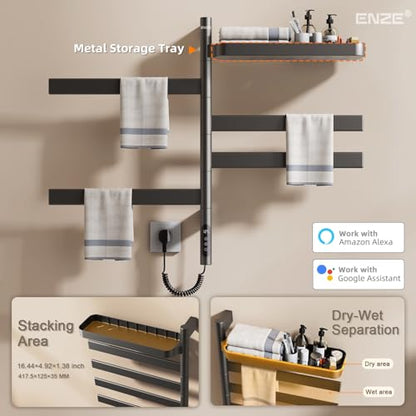 Enze Smart Rotating Heated Towel Rack 4-Bar Wall-Mounted Gray