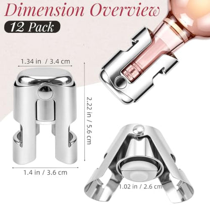 12 Pack Reusable Champagne Bottle Stoppers Stainless Steel Leak-Proof Sealers