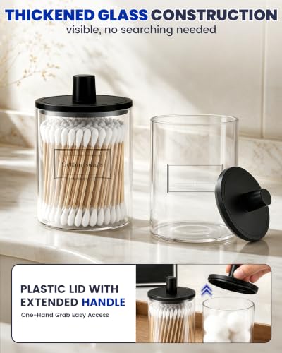 Black Glass Qtip Holder Dispenser - Bathroom Decor & Organizer, 4 Pack