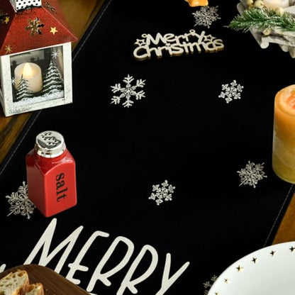 13 x 120 Inch Xmas Trees Snowflakes Table Runner Black Holiday Kitchen Decor
