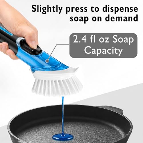 Soap Dispensing Dish Brush with Holder & Refill Heads - Kitchen Cleaning Tool