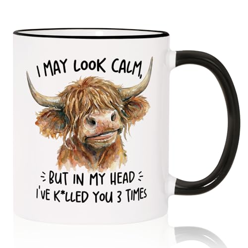 Funny Highland Cow Mug 11oz - Sarcastic Animal Gift for Coffee Lovers