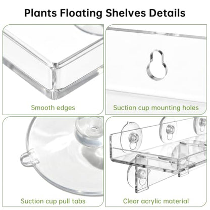 3 Pack Acrylic Window Plant Shelves with Suction Cups - Heavy Duty Indoor Garden Racks