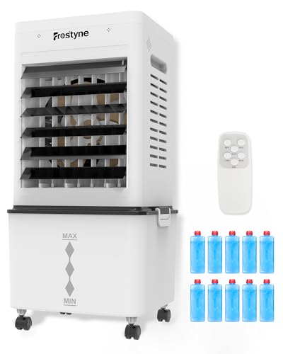 Portable Evaporative Air Cooler with Humidifier - 3 Gallon Water Tank, 10 Ice Packs, 6 Speeds & Remote